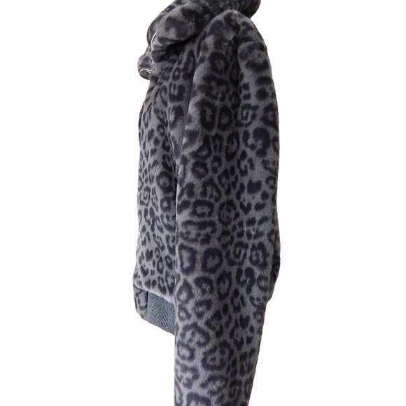 Generation Love HEIDI Gray Leopard Print Faux Fur Bomber Jacket Zipper Sz XS - Picture 3 of 5